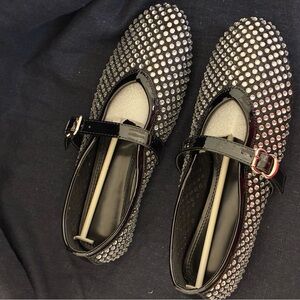 Brand New Black Mesh and Sparkles Mary Jane Flats Size 10